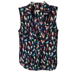 Talbots Navy Buoy Print Shell Top Coastal Grandma Charm Chic Style Sz S